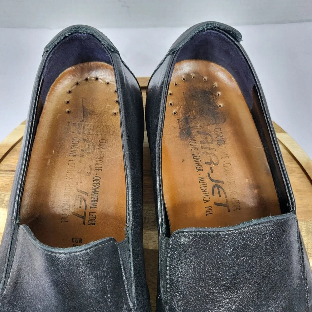 Mephisto Mens Black Genuine Leather Air-Jet Slip-On Loafers Comfort Shoes Size 9